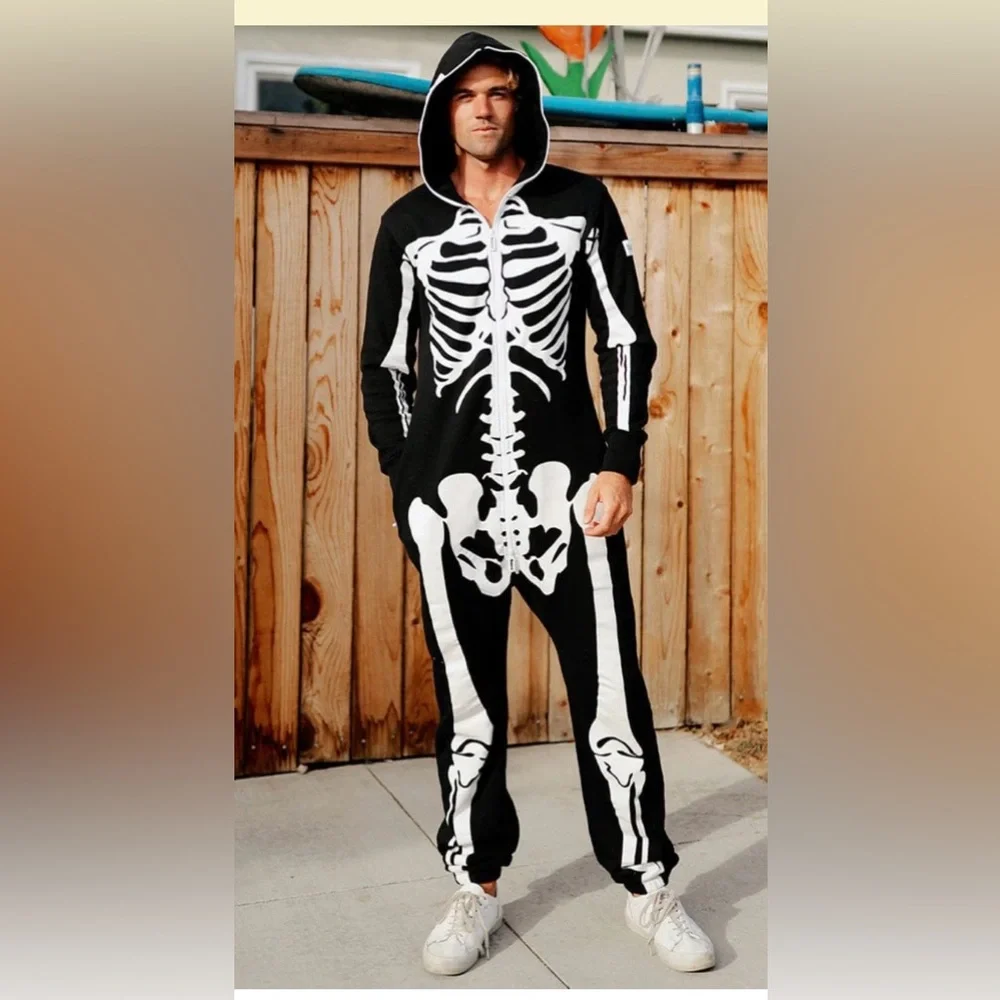 Tipsy Elves Black and White Skeleton Hooded Onesie - Picture 6 of 7